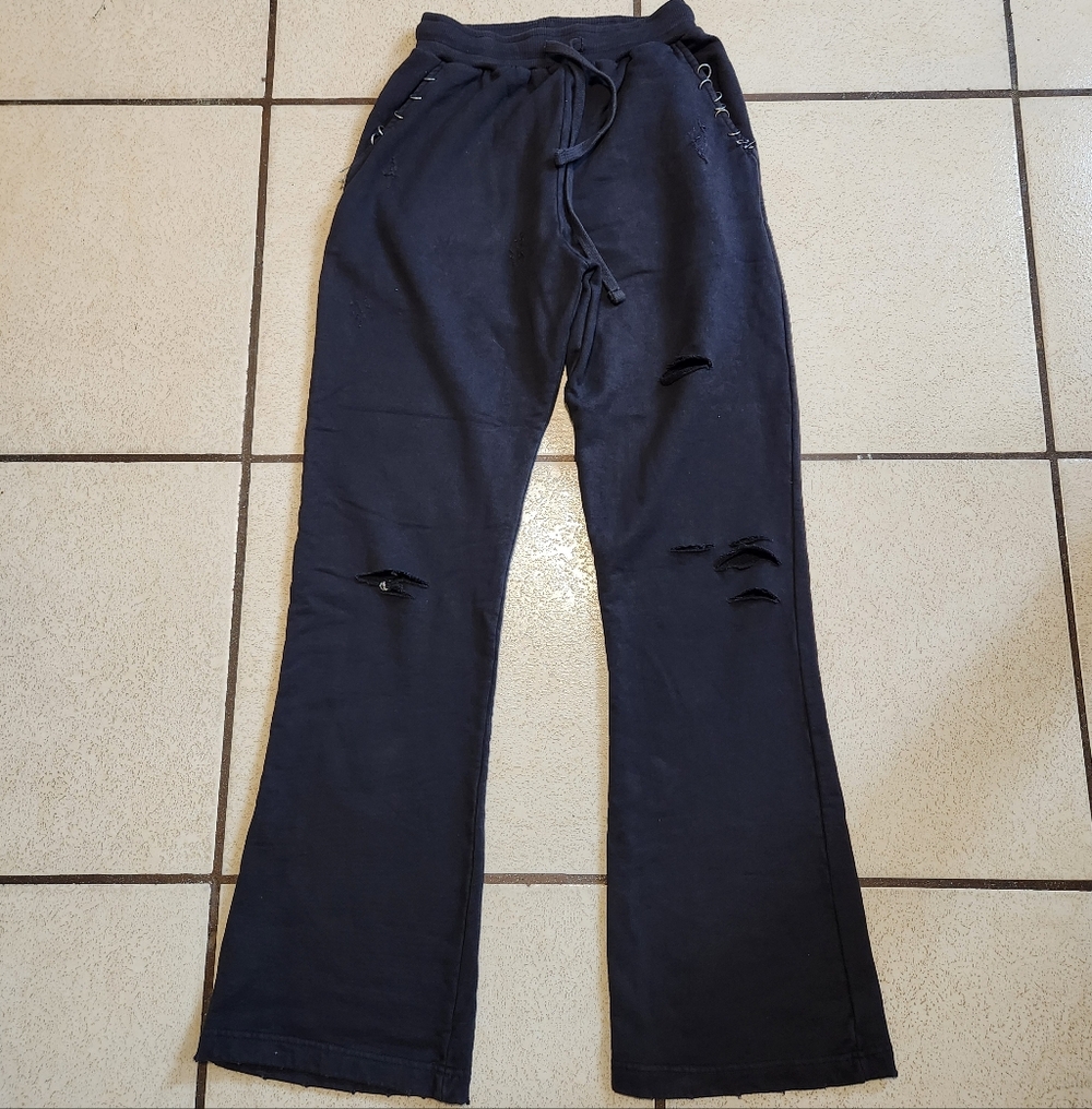 MNML Black Distress SweatPants SzS